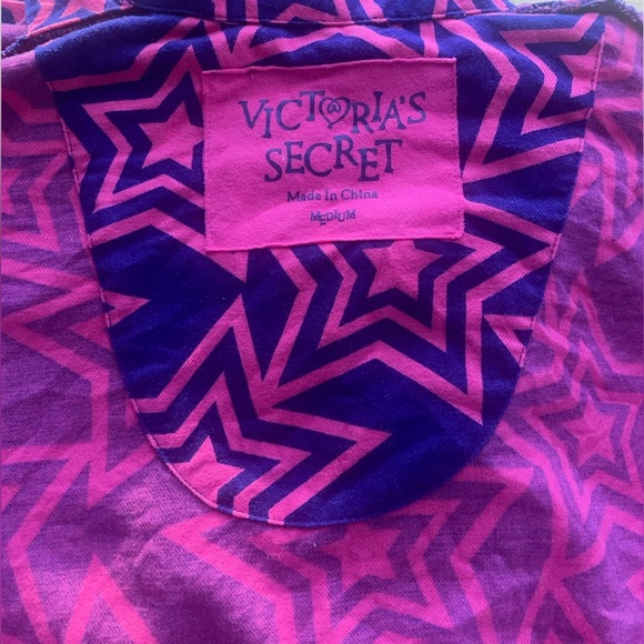 Victorias Secret Pajamas PJ Set TOP/Pants bottoms Flannel Stars Blue Pink size M - Picture 3 of 4